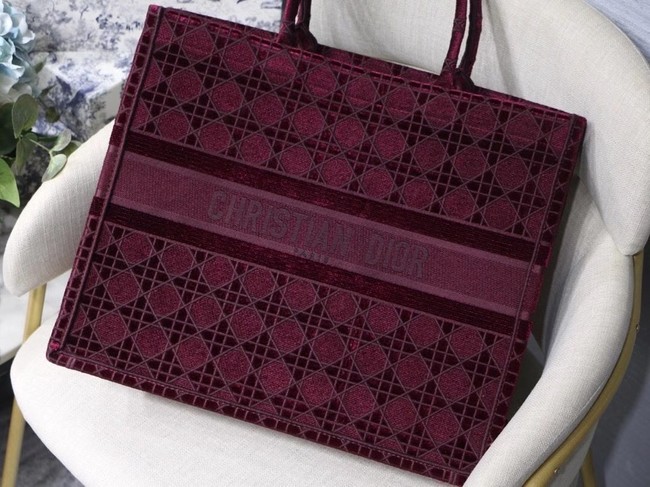 DIOR BOOK TOTE Burgundy Cannage Embroidered Velvet M1286Z