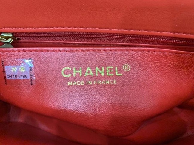 Chanel small tote bag Sheepskin & Gold-Tone Metal AS8816 red