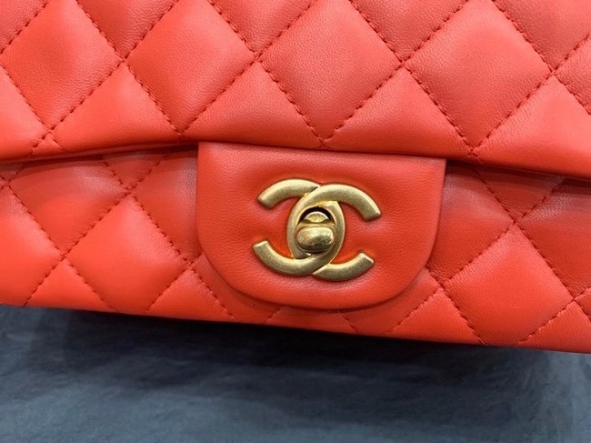 Chanel small tote bag Sheepskin & Gold-Tone Metal AS8816 red