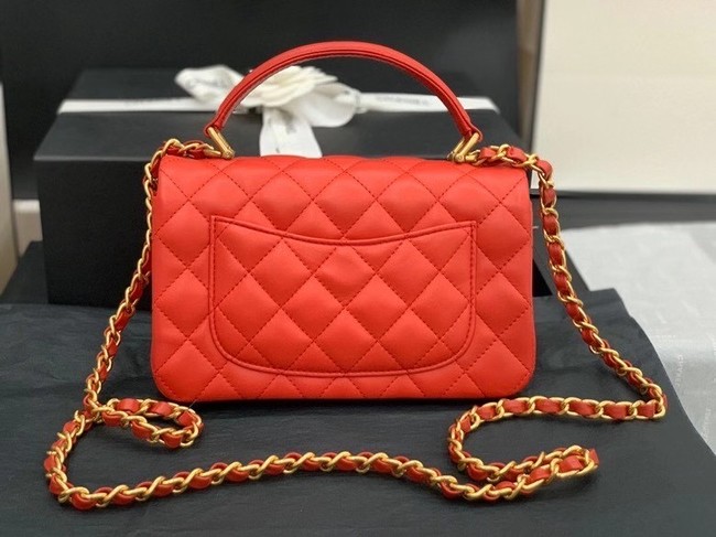 Chanel small tote bag Sheepskin & Gold-Tone Metal AS8816 red