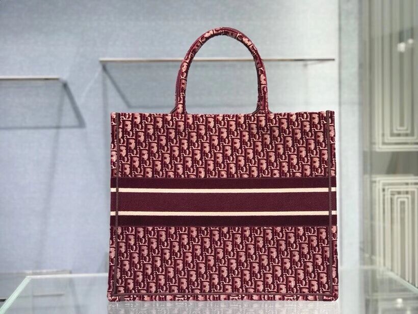 DIOR BOOK TOTE Burgundy Dior Oblique Embroidered Velvet M1286Z