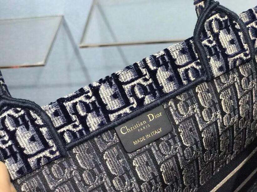 DIOR BOOK TOTE blue Dior Oblique Embroidered Velvet M1286Z