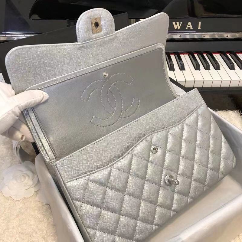 Chanel 2.55 Series Flap Bag Leather A1112CF silvery