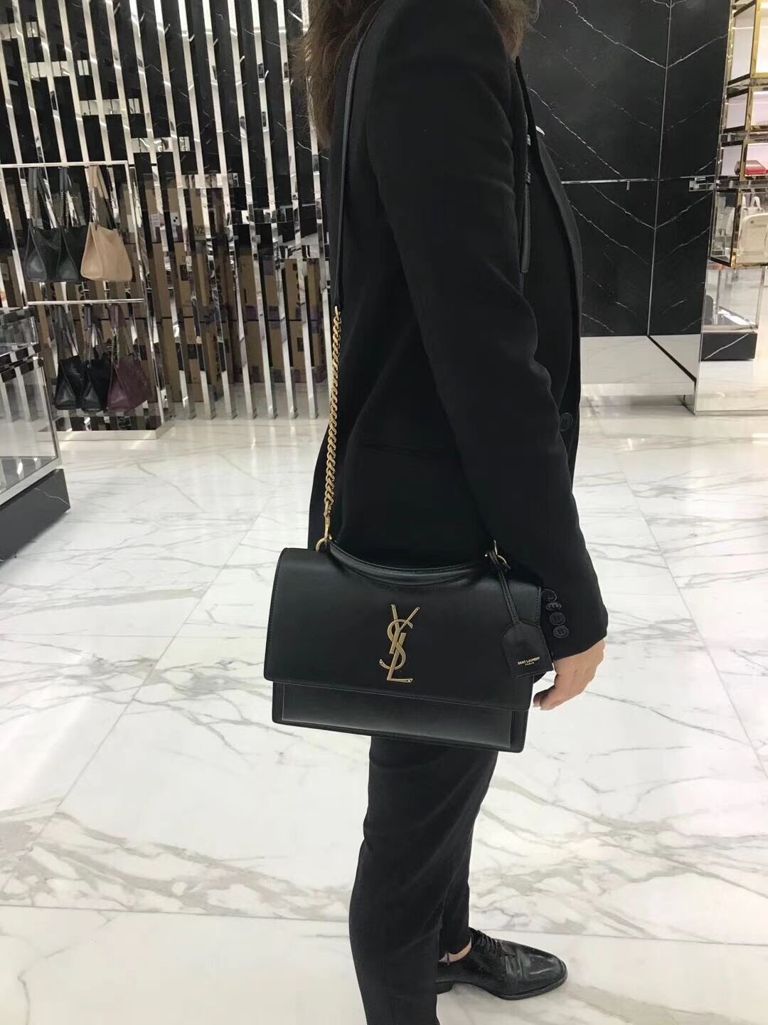 Yves Saint Laurent Calfskin Leather Tote Bag Y634723 black