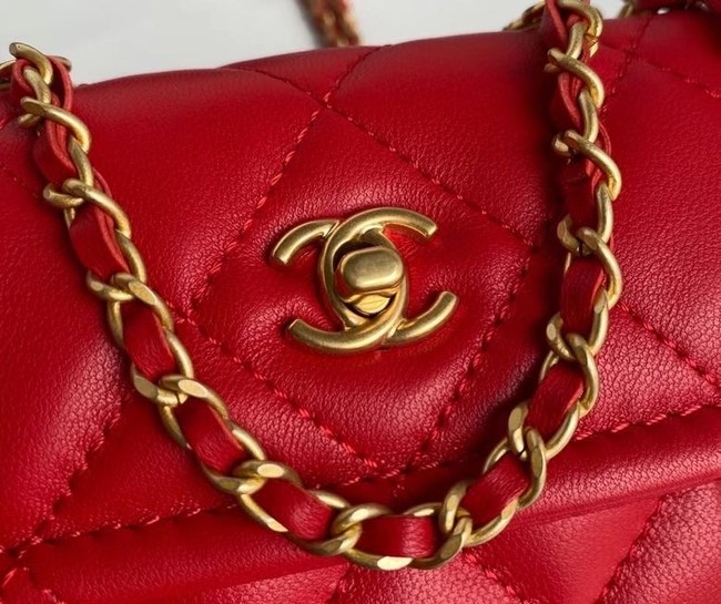 Chanel mini flap bag Sheepskin & Gold-Tone Metal AP1738 red