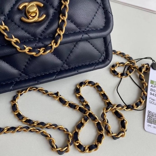 Chanel mini flap bag Sheepskin & Gold-Tone Metal AP1738 royal blue