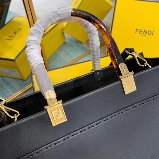 FENDI SUNSHINE MEDIUM black leather shopper 8BH386A