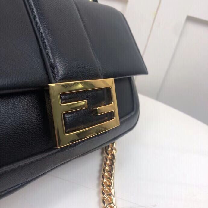 FENDI MINI BAGUETTE CHAIN Black nappa leather bag 8BS045A