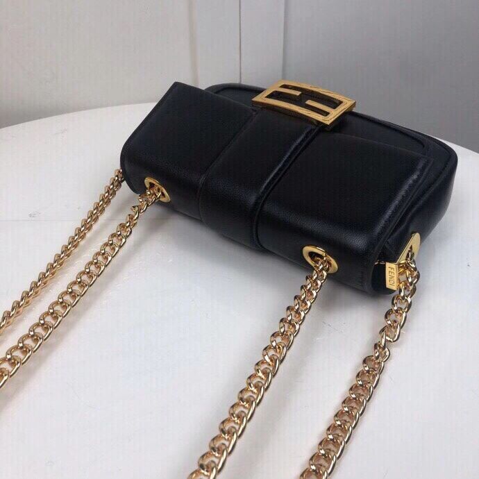 FENDI MINI BAGUETTE CHAIN Black nappa leather bag 8BS045A