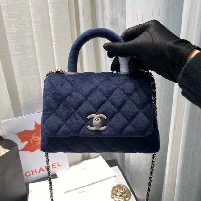 Chanel mini flap bag with top handle AS2215 Royal Blue