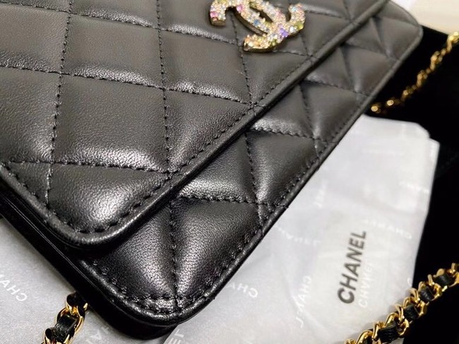 Chanel wallet on chain Lambskin & Laquered Gold-Tone Metal AP2021 black 