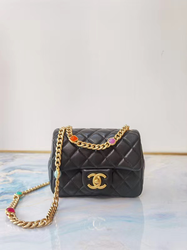 Chanel flap bag Lambskin Resin & Gold-Tone Metal AS2379 Black