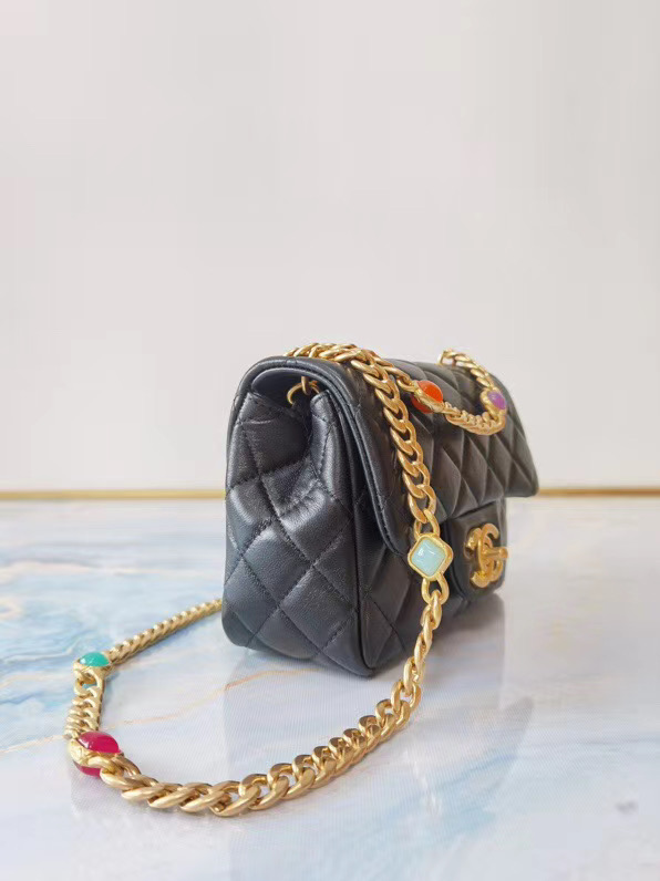 Chanel flap bag Lambskin Resin & Gold-Tone Metal AS2379 Black