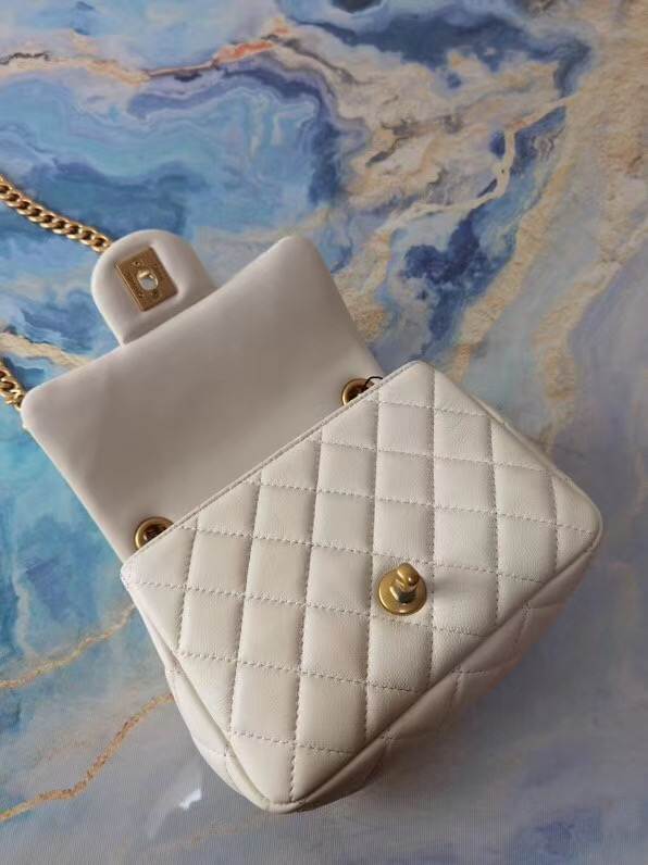 Chanel flap bag Lambskin Resin & Gold-Tone Metal  AS2379 white