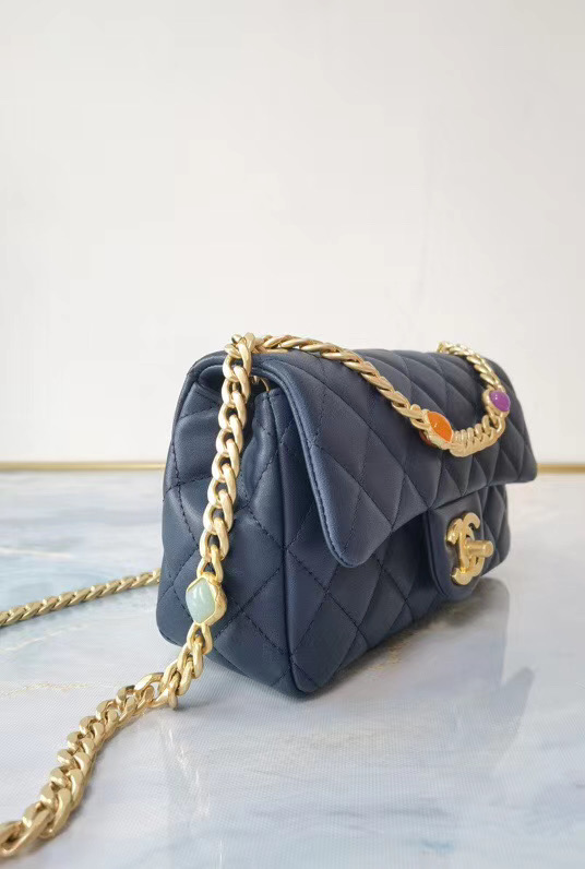 Chanel flap bag Lambskin Resin & Gold-Tone Metal AS2380 Navy