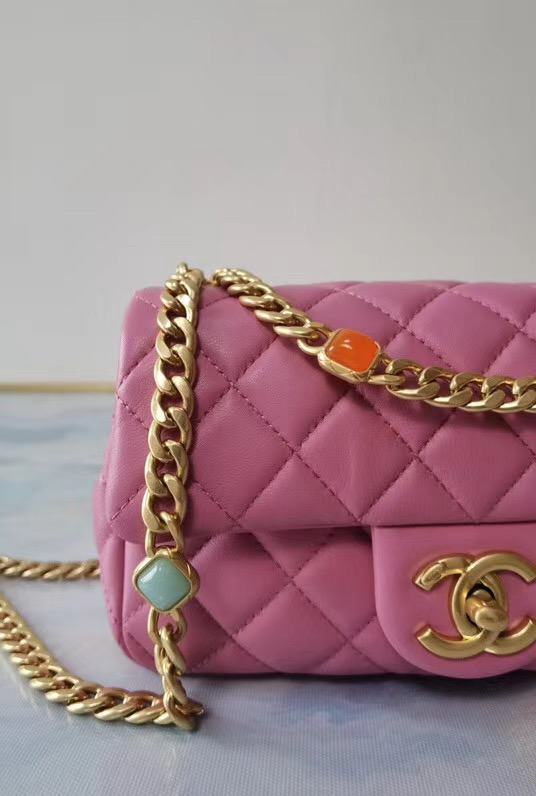 Chanel flap bag Lambskin Resin & Gold-Tone Metal AS2380 Pink