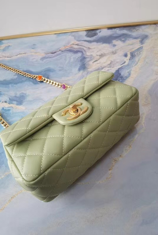 Chanel flap bag Lambskin Resin & Gold-Tone Metal AS2380 light green