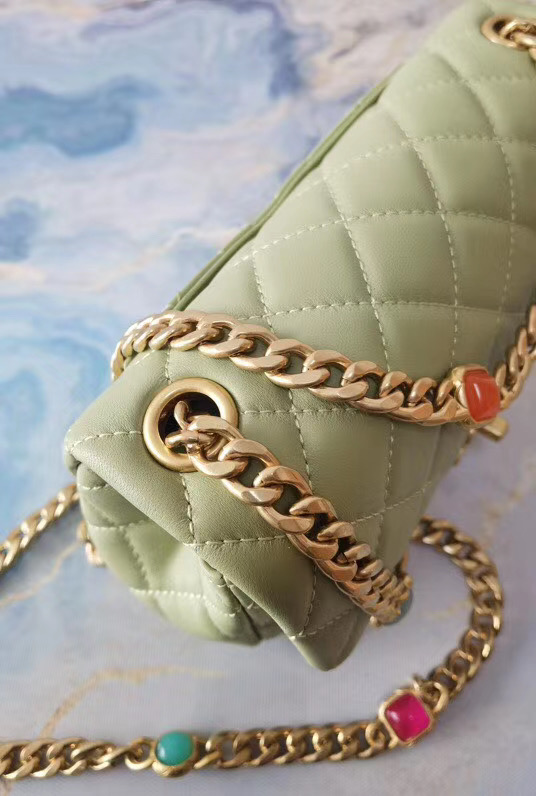 Chanel flap bag Lambskin Resin & Gold-Tone Metal AS2380 light green