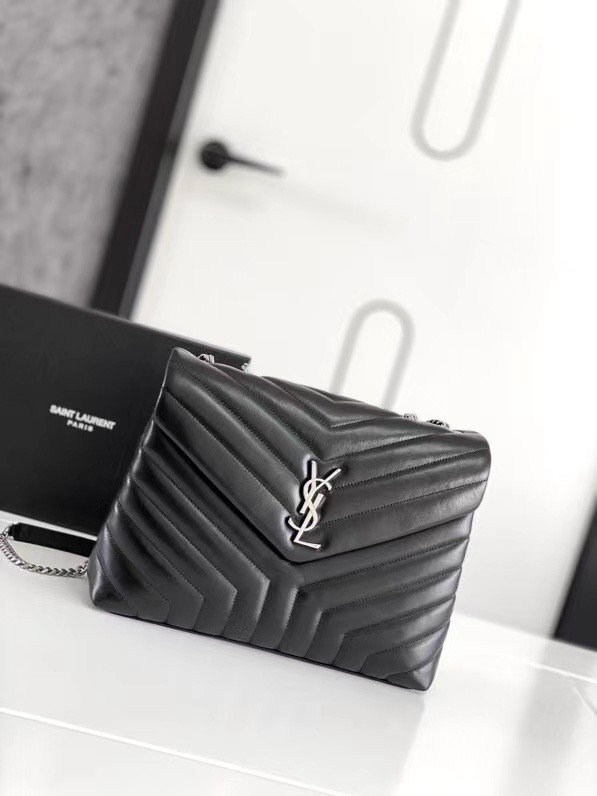 SAINT LAURENT LOULOU MEDIUM IN MATELASSE LEATHER 459749 black&Ancient silver