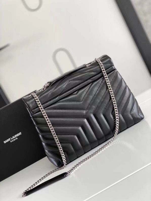 SAINT LAURENT LOULOU MEDIUM IN MATELASSE LEATHER 459749 black&Ancient silver