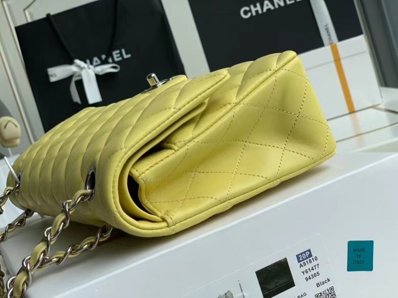 chanel classic handbag Lambskin & silver Metal A01112 lemon