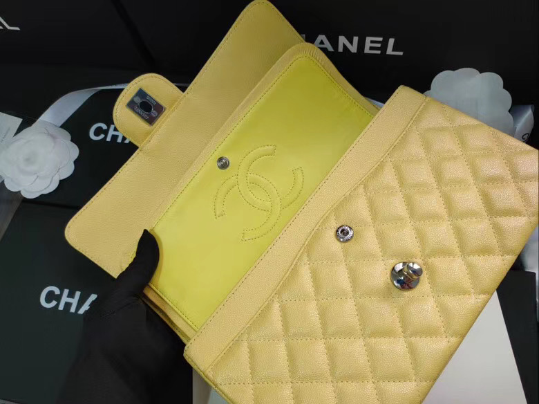 chanel flap bag Iridescent Grained Calfskin&silver Metal -Tone AS1112 yellow