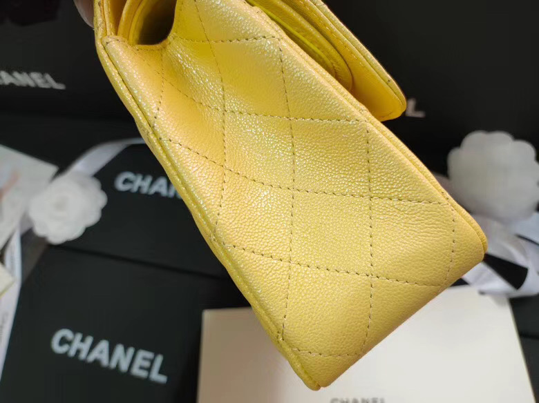 chanel flap bag Iridescent Grained Calfskin&silver Metal -Tone AS1112 yellow