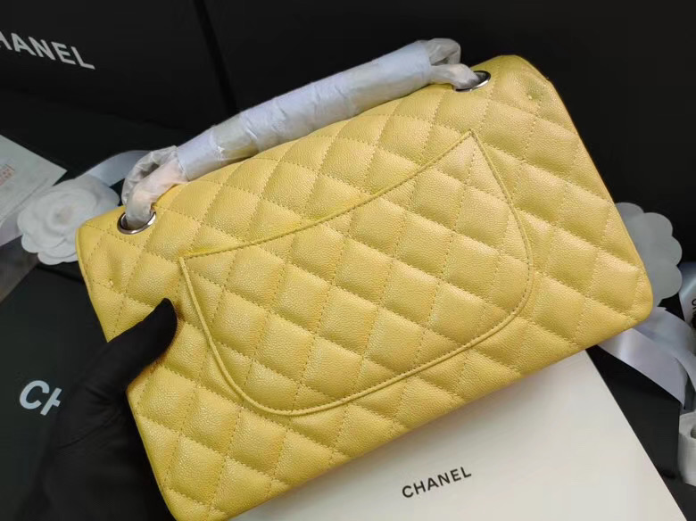 chanel flap bag Iridescent Grained Calfskin&silver Metal -Tone AS1112 yellow