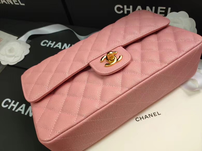 chanel flap bag Iridescent Grained Calfskin&Gold-Tone AS1112 pink