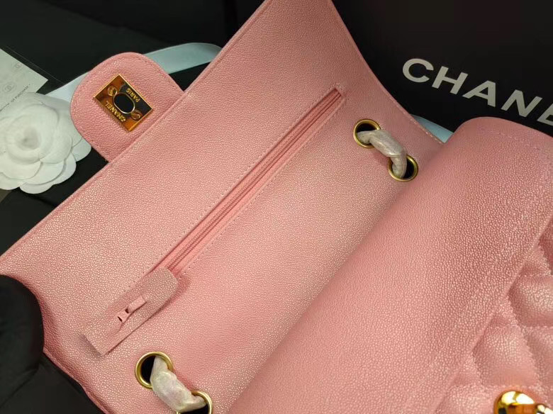 chanel flap bag Iridescent Grained Calfskin&Gold-Tone AS1112 pink