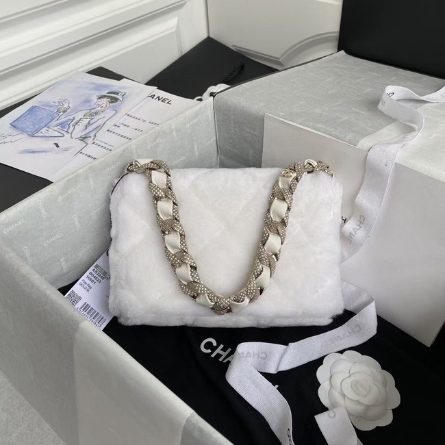 Chanel flap bag Shearling Lambskin Strass & Gold-Tone Metal AS2240 White