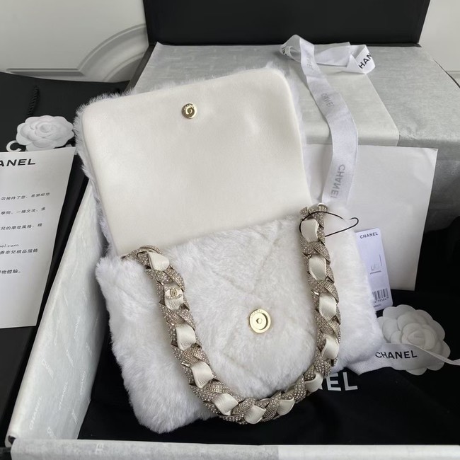 Chanel flap bag Shearling Lambskin Strass & Gold-Tone Metal AS2240 White