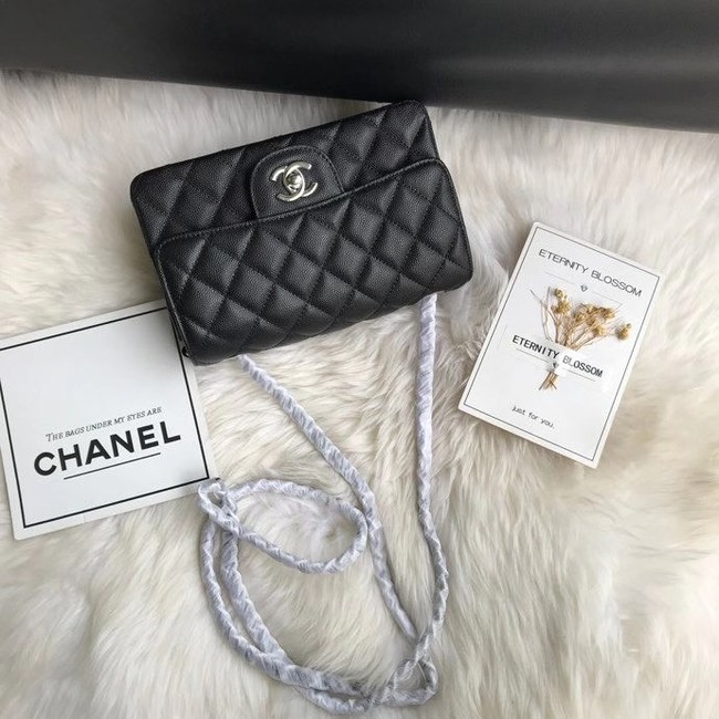 Chanel mini flap bag Grained Calfskin &silver-Tone Metal A1116 black