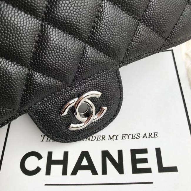 Chanel mini flap bag Grained Calfskin &silver-Tone Metal A1116 black