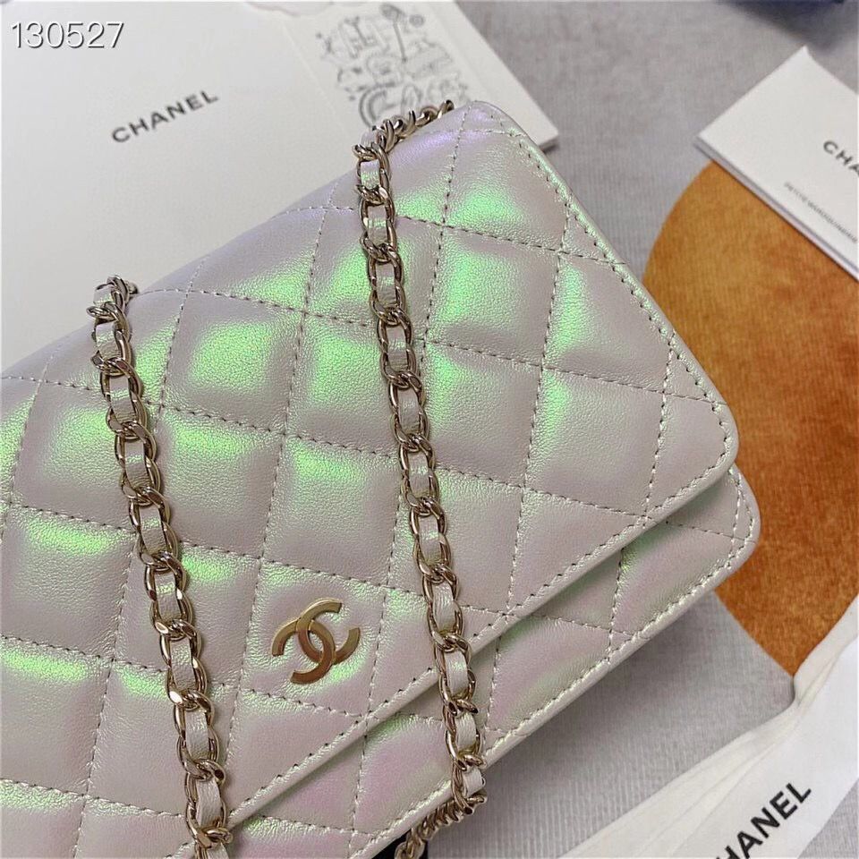 Chanel WOC Original Sheepskin Leather Flap cross-body bag V33814 Pearlescent white Silver chain