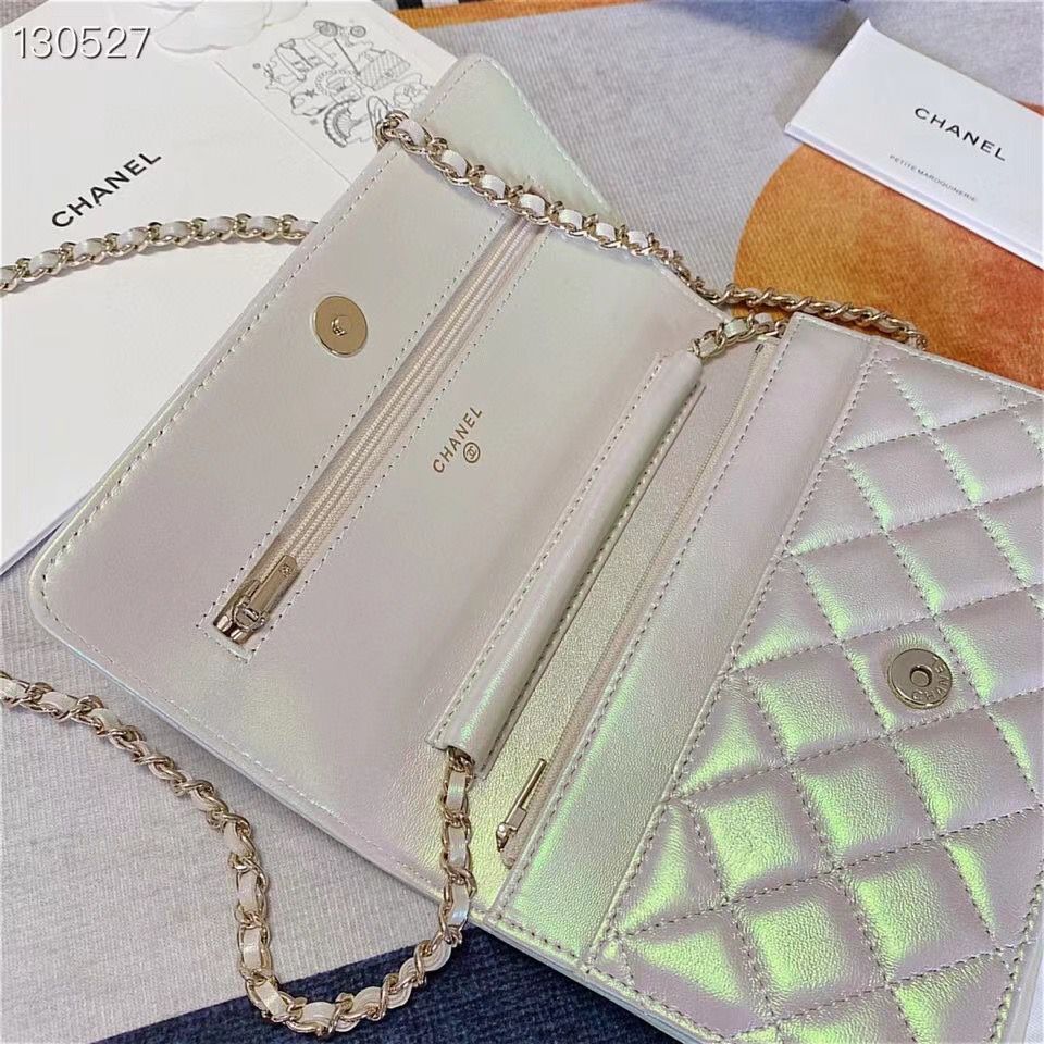 Chanel WOC Original Sheepskin Leather Flap cross-body bag V33814 Pearlescent white Silver chain