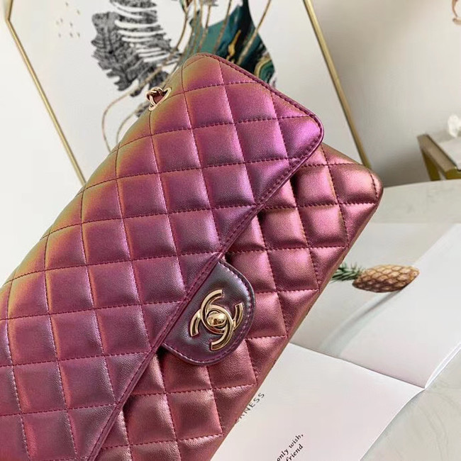 Chanel classic handbag Iridescent Calfskin & gold Metal A01112 purple