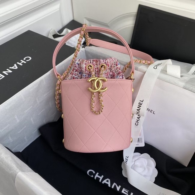 Chanel drawstring bag Lambskin & Gold Metal AS6695 pink