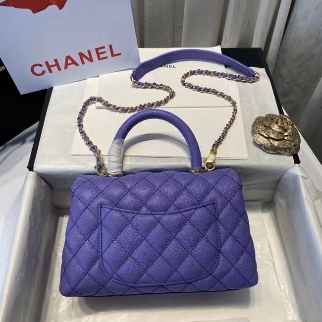 Chanel flap bag with top handle A92990 purple