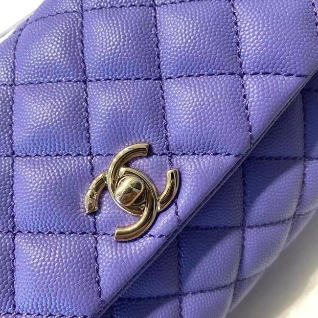 Chanel flap bag with top handle A92990 purple