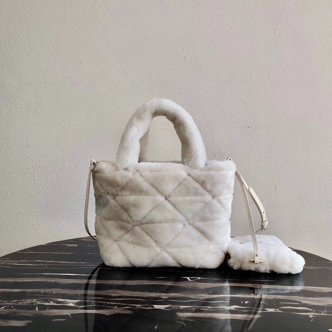 Prada Shearling tote 1BG378 white