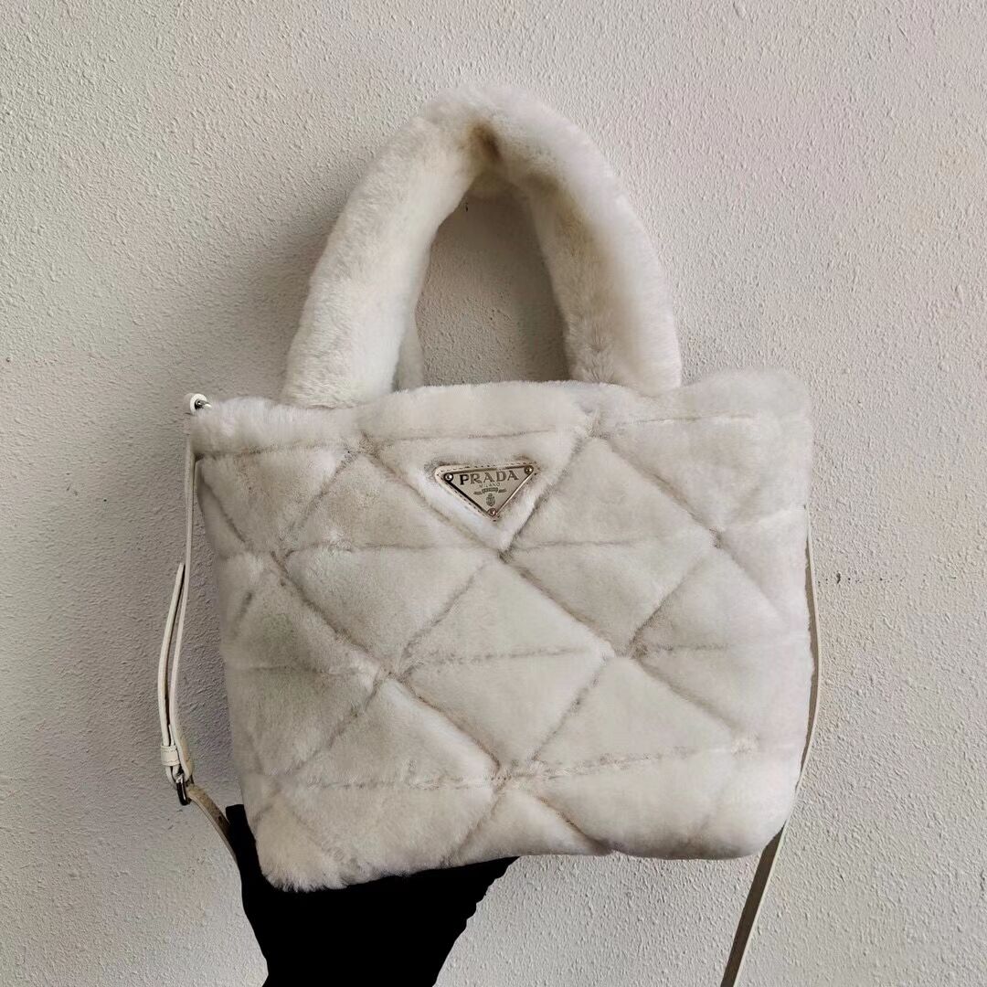 Prada Shearling tote 1BG378 white