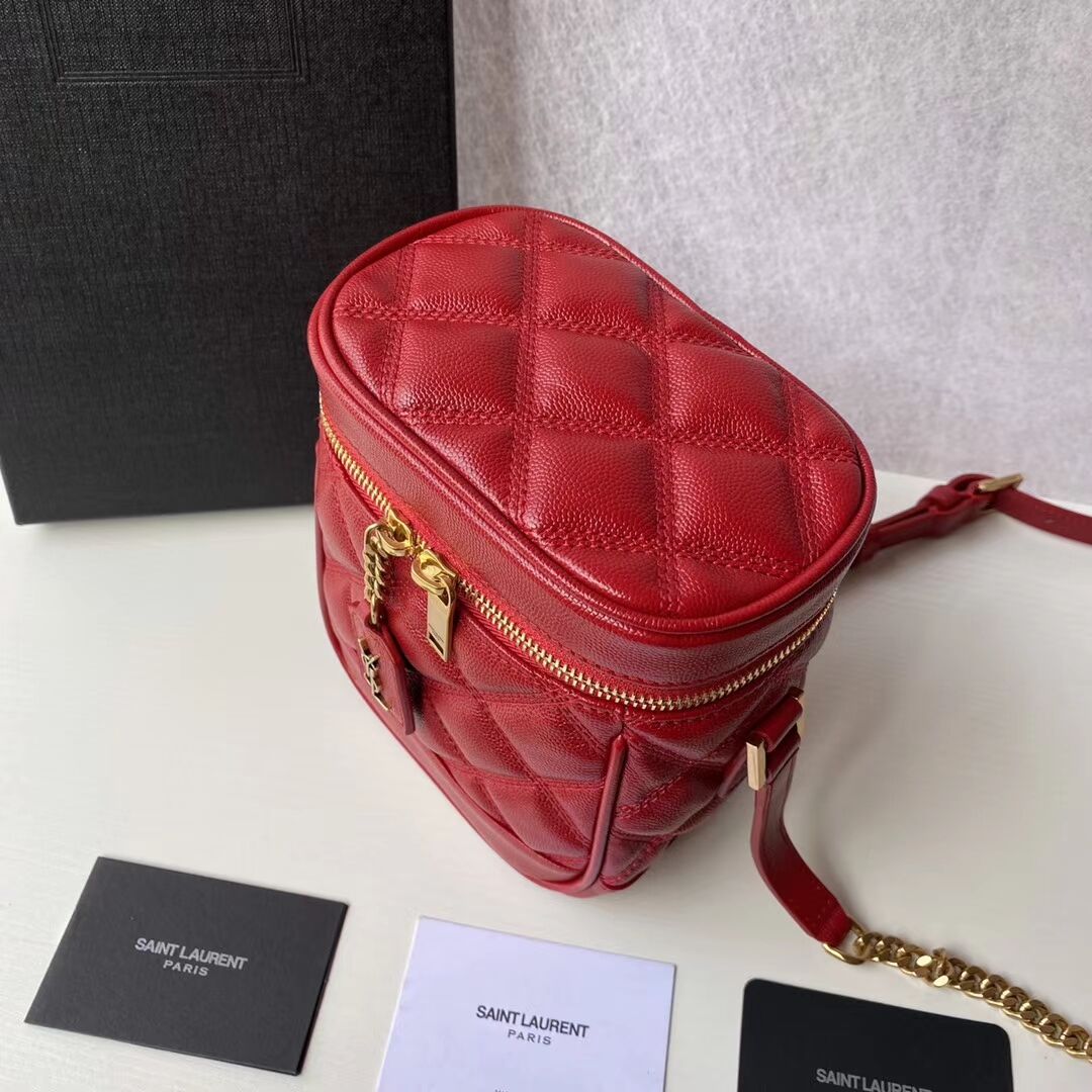 SAINT LAURENT 80S VANITY BAG IN CARRE-QUILTED GRAIN DE POUDRE EMBOSSED LEATHER 649779 red