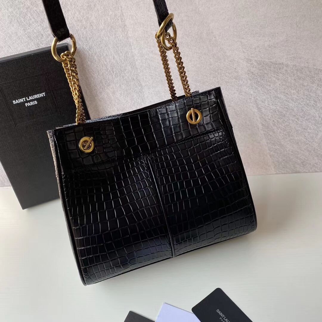 SAINT LAURENT CASSANDRA IN CROCODILE-EMBOSSED SHINY LEATHER Y862028 black