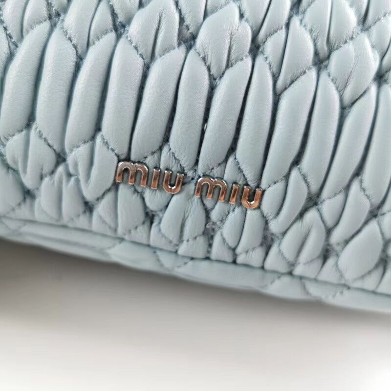 miu miu Matelasse Nappa Leather Shoulder Bag 5BP012M light blue