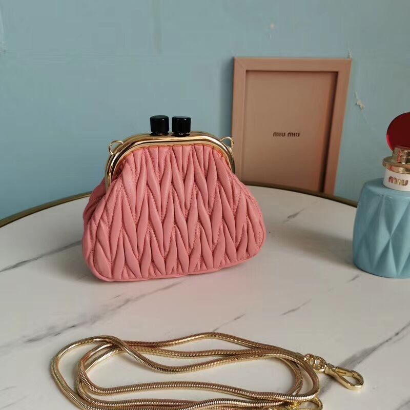 miu miu Matelasse Nappa Leather mini Shoulder Bag 5BB017S pink