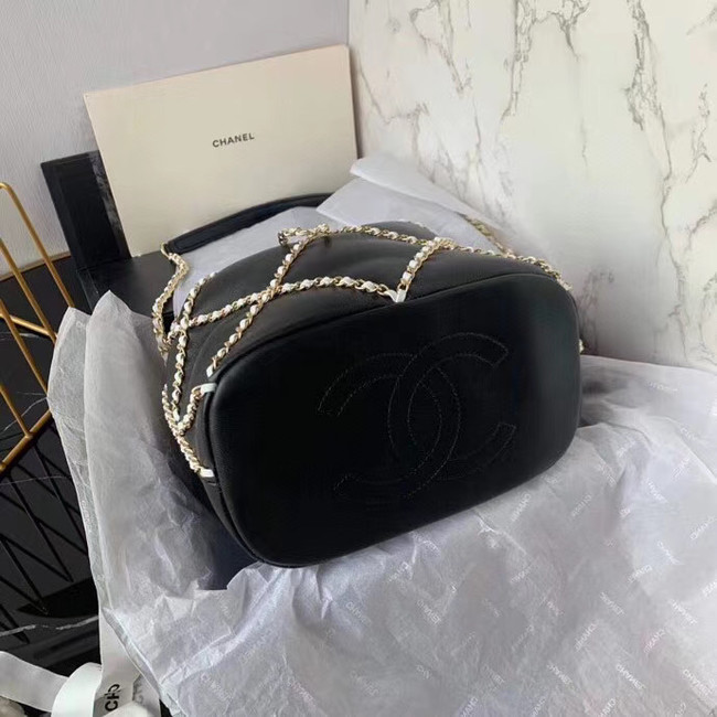 Chanel drawstring bag Lambskin AS2386 black & white