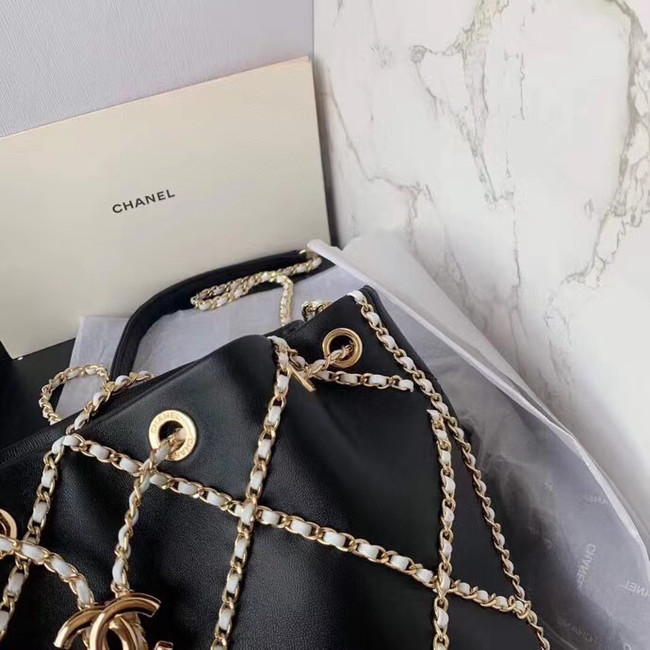 Chanel drawstring bag Lambskin AS2386 black & white