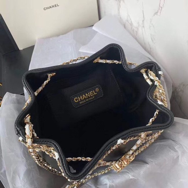 Chanel drawstring bag Lambskin AS2386 black & white