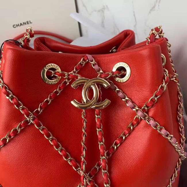 Chanel drawstring bag Lambskin AS2386 red